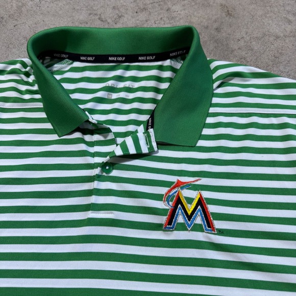 Nike Golf Polo Shirt Dri-FIT Striped Miami Marlins Logo Green XXL‎ - Picture 5 of 8